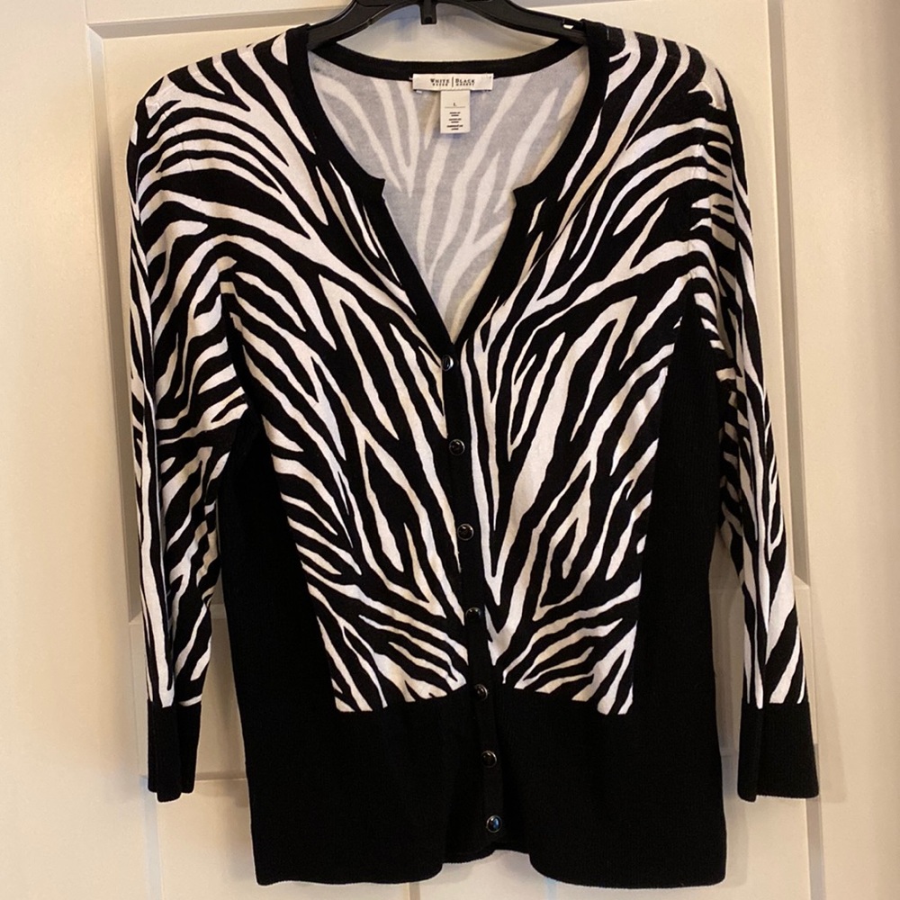Gorgeous zebra print cardigan, size L.